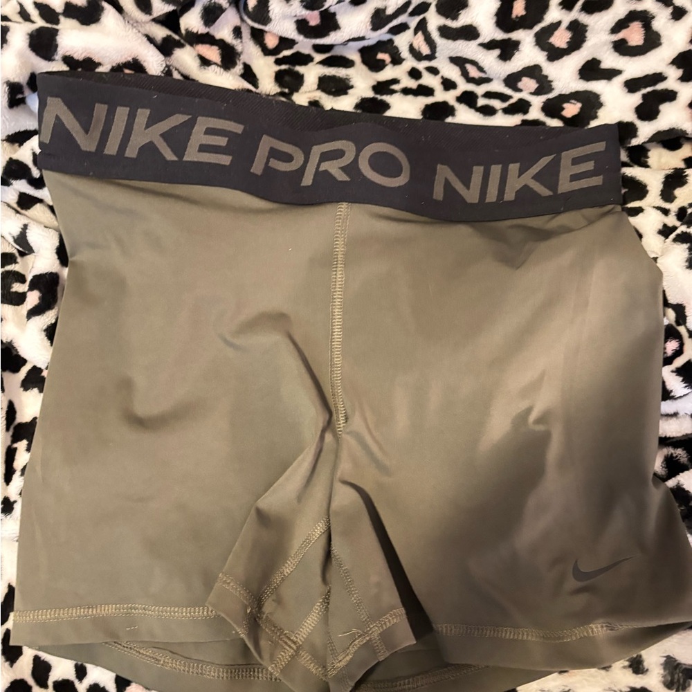 Nike Olive Green Pro Compression Shorts with Black Waistband